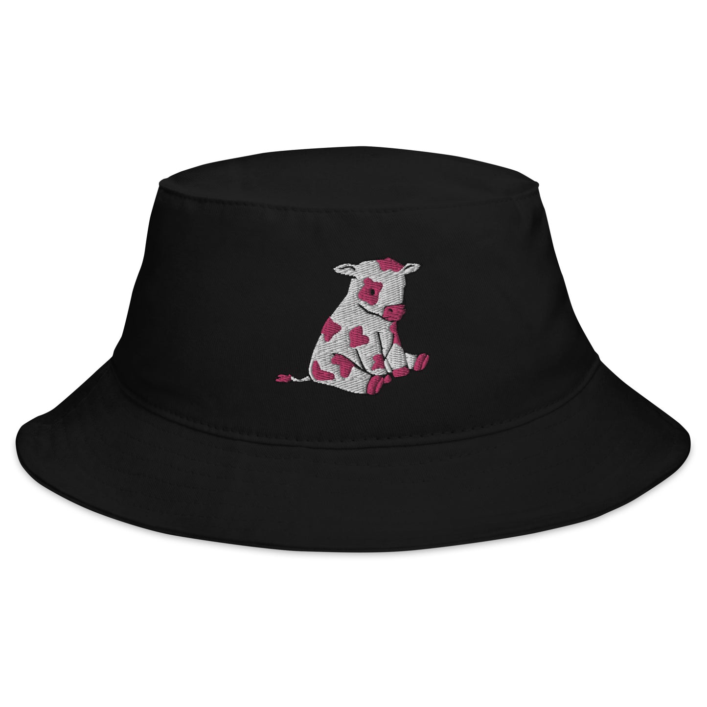 Pink Cow Embroidered Bucket Hat
