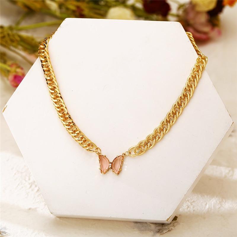 Pink Acrylic Butterfly Chain Necklace