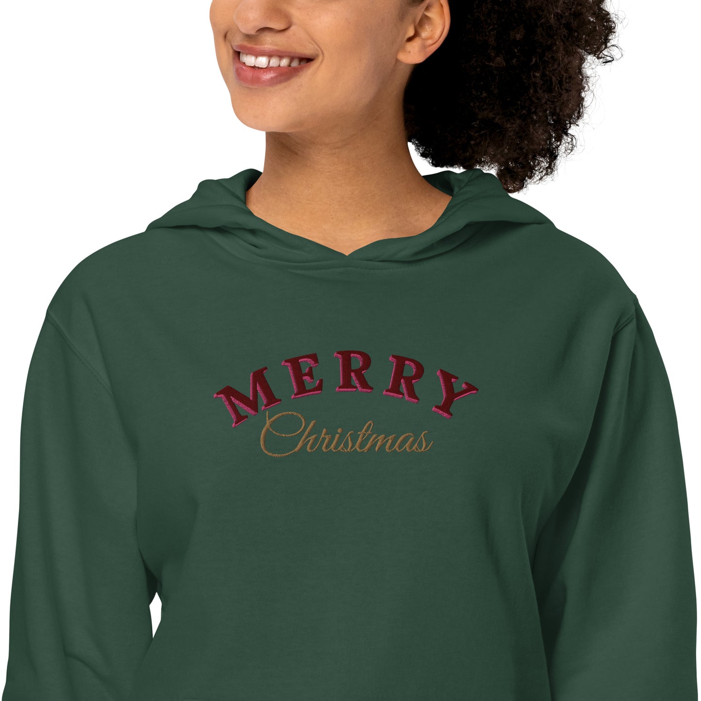 Merry Christmas Embroidered Hooded Sweatshirt