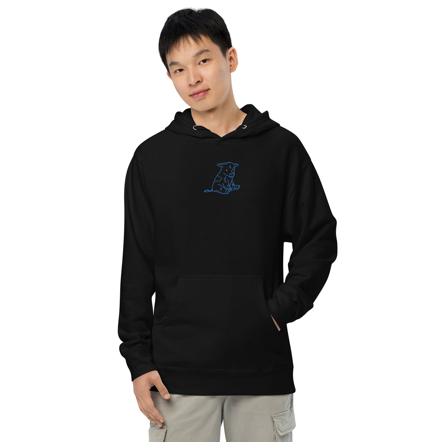 Blue Astrology Cow Embroidered Hooded Sweatshirt