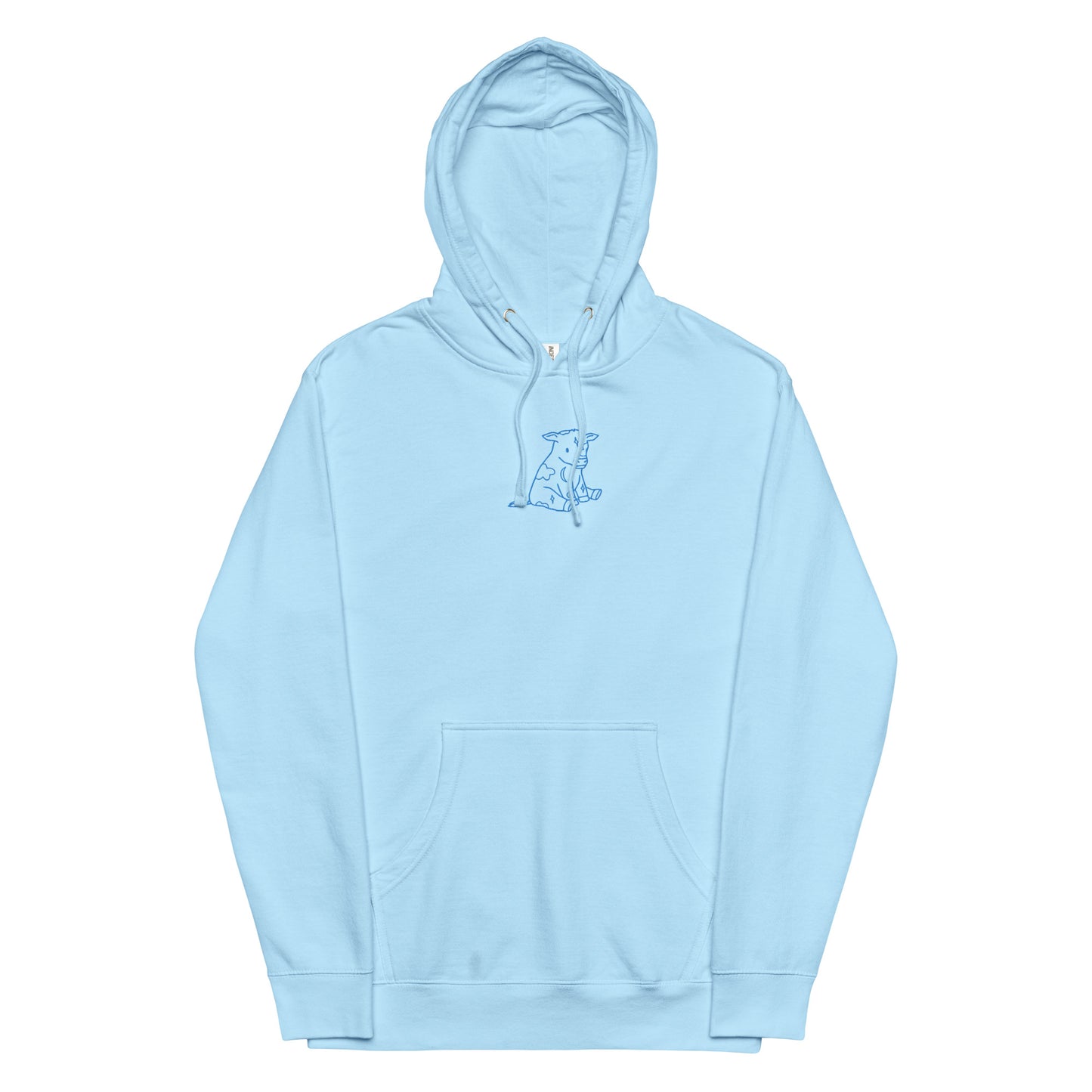 Blue Astrology Cow Embroidered Hooded Sweatshirt