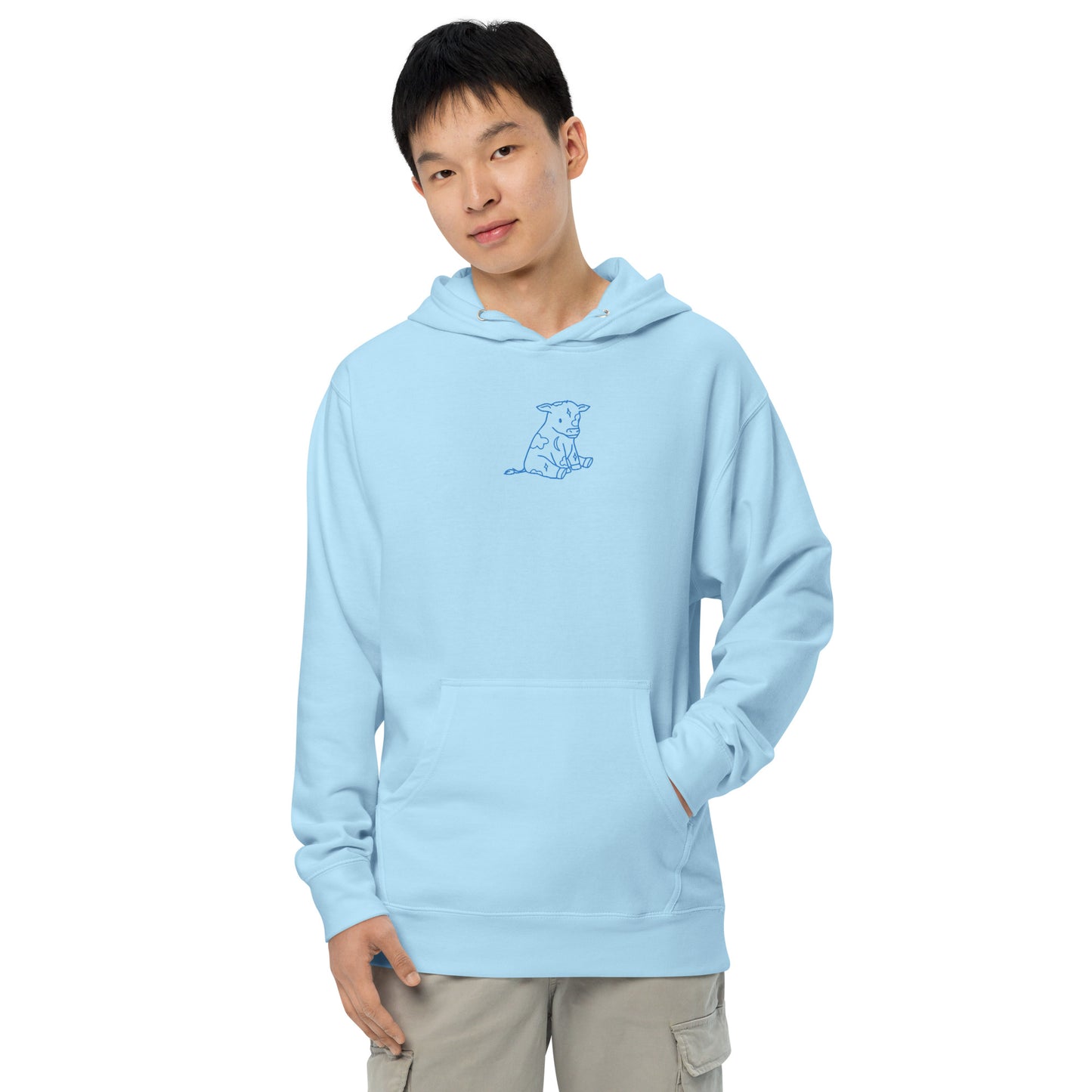 Blue Astrology Cow Embroidered Hooded Sweatshirt