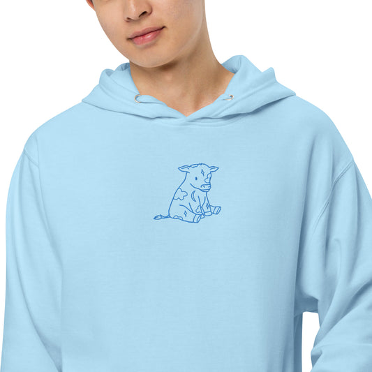 Blue Astrology Cow Embroidered Hooded Sweatshirt