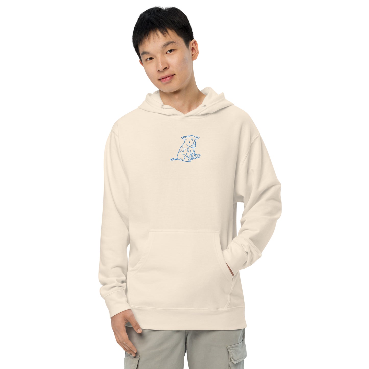 Blue Astrology Cow Embroidered Hooded Sweatshirt