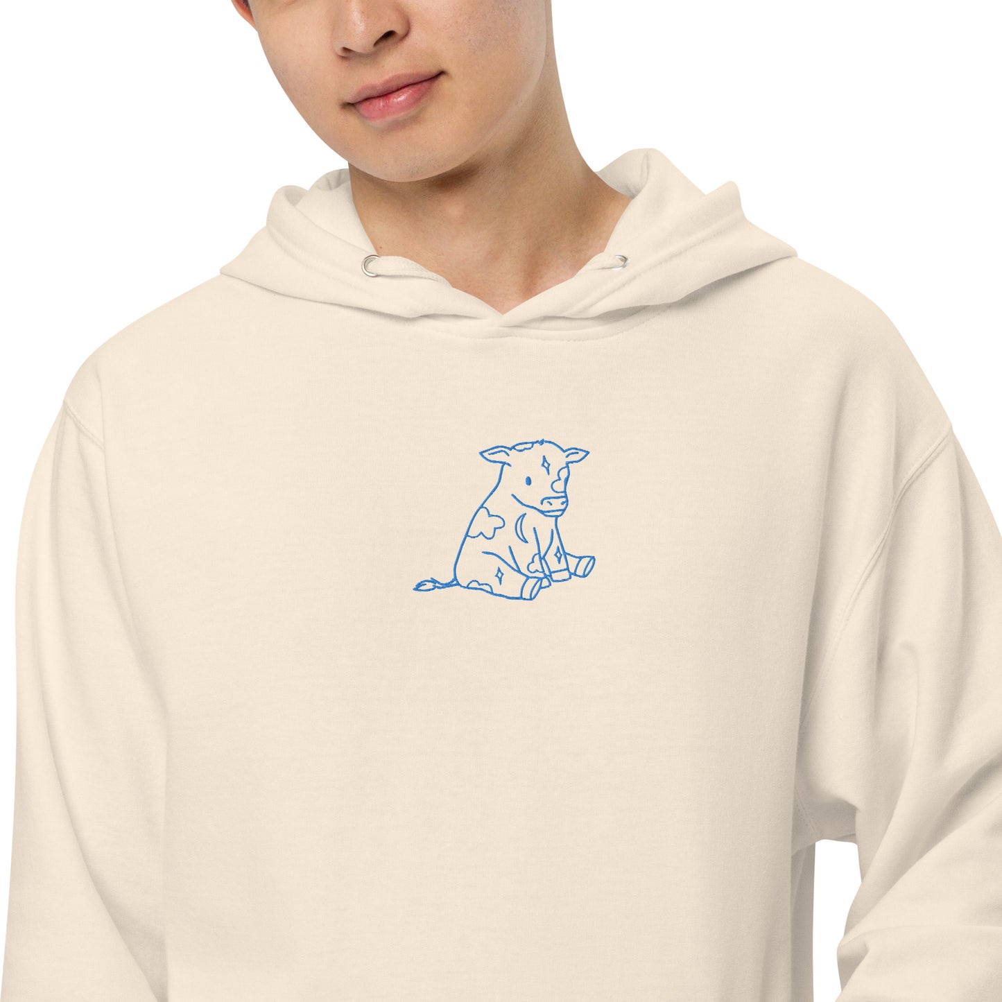 Blue Astrology Cow Embroidered Hooded Sweatshirt