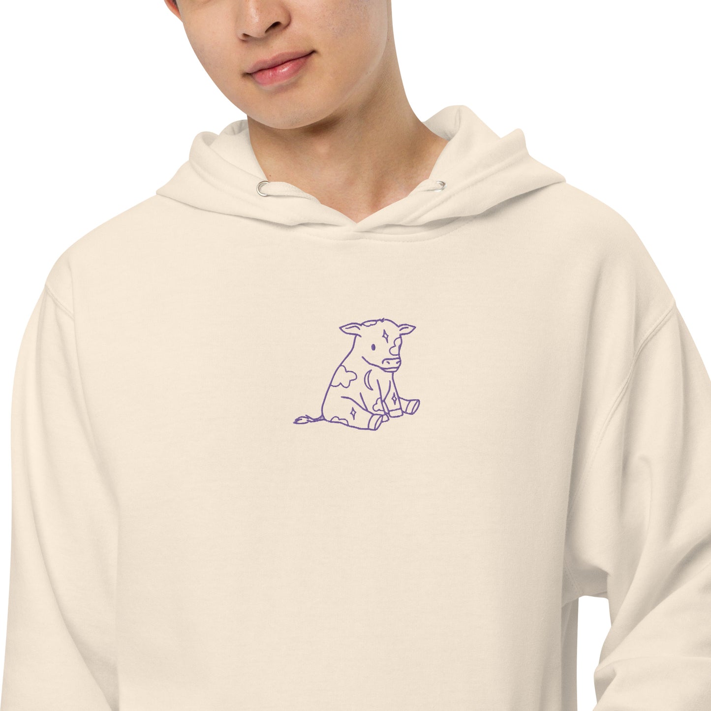 Purple Astrology Cow Embroidered Hooded Sweatshirt