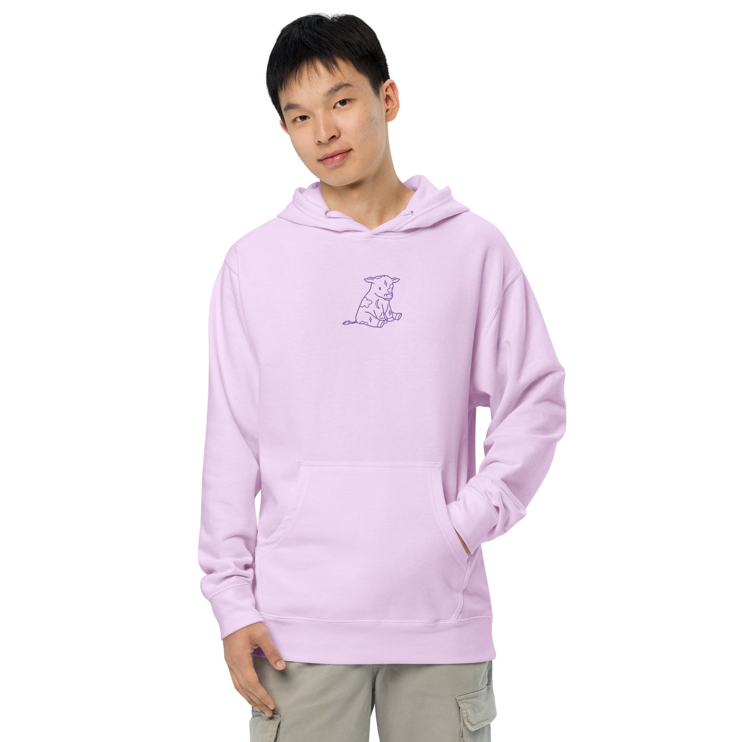 Purple Astrology Cow Embroidered Hooded Sweatshirt