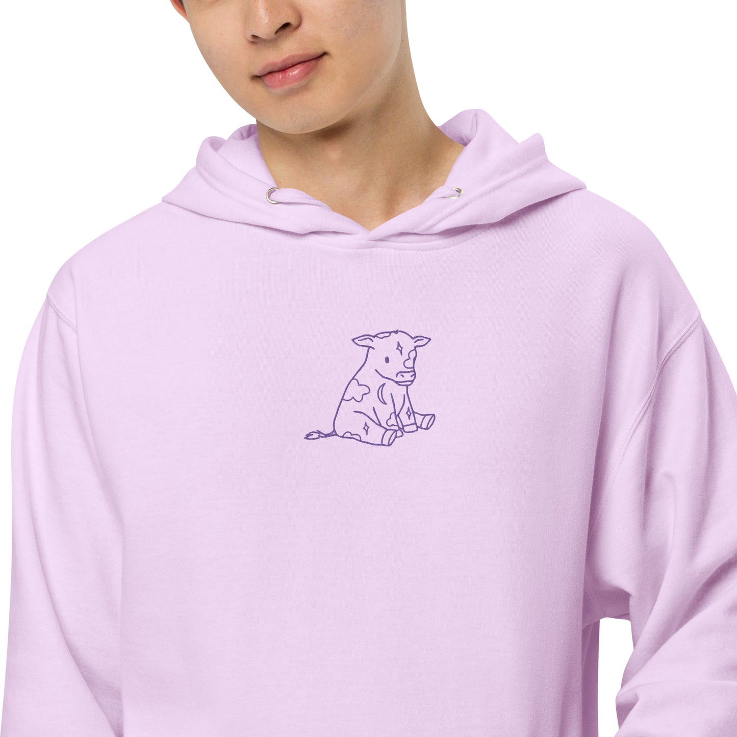 Purple Astrology Cow Embroidered Hooded Sweatshirt