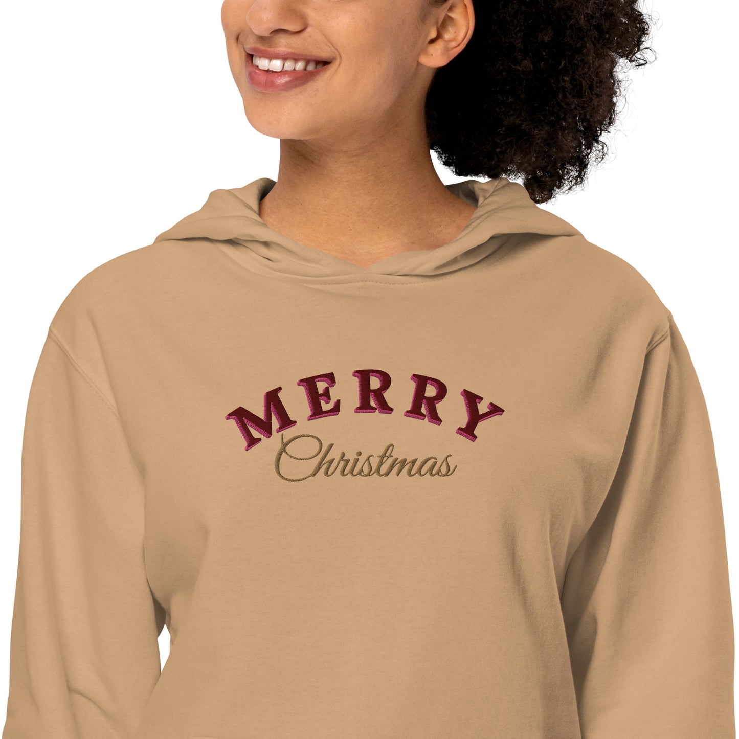 Merry Christmas Embroidered Hooded Sweatshirt