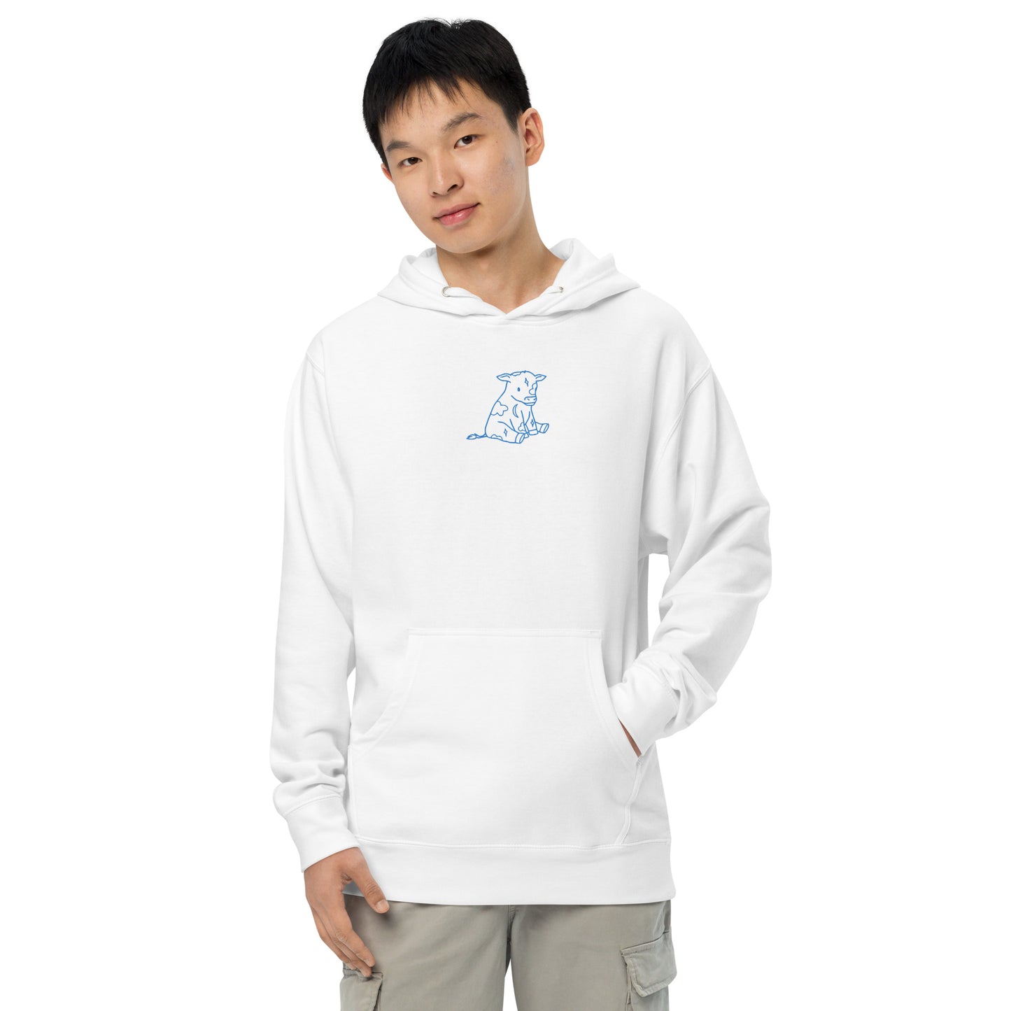 Blue Astrology Cow Embroidered Hooded Sweatshirt