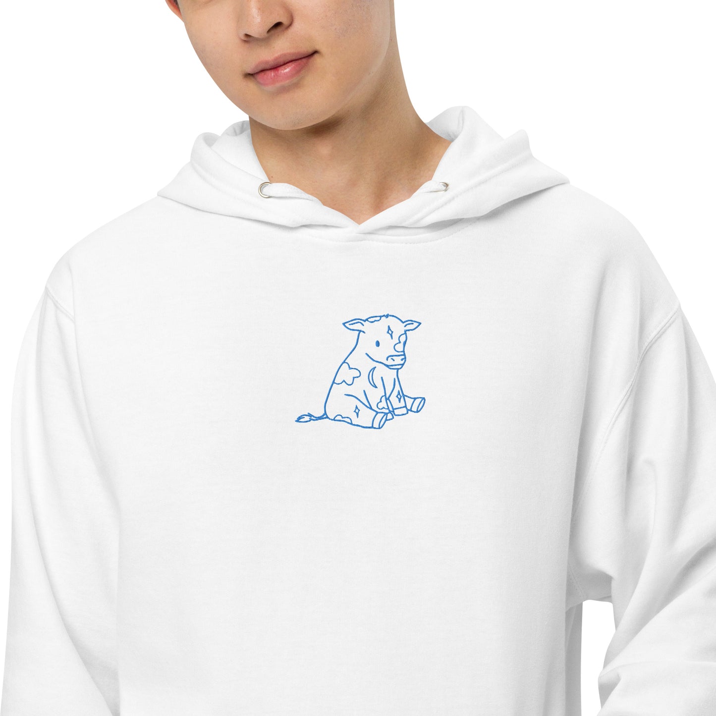 Blue Astrology Cow Embroidered Hooded Sweatshirt