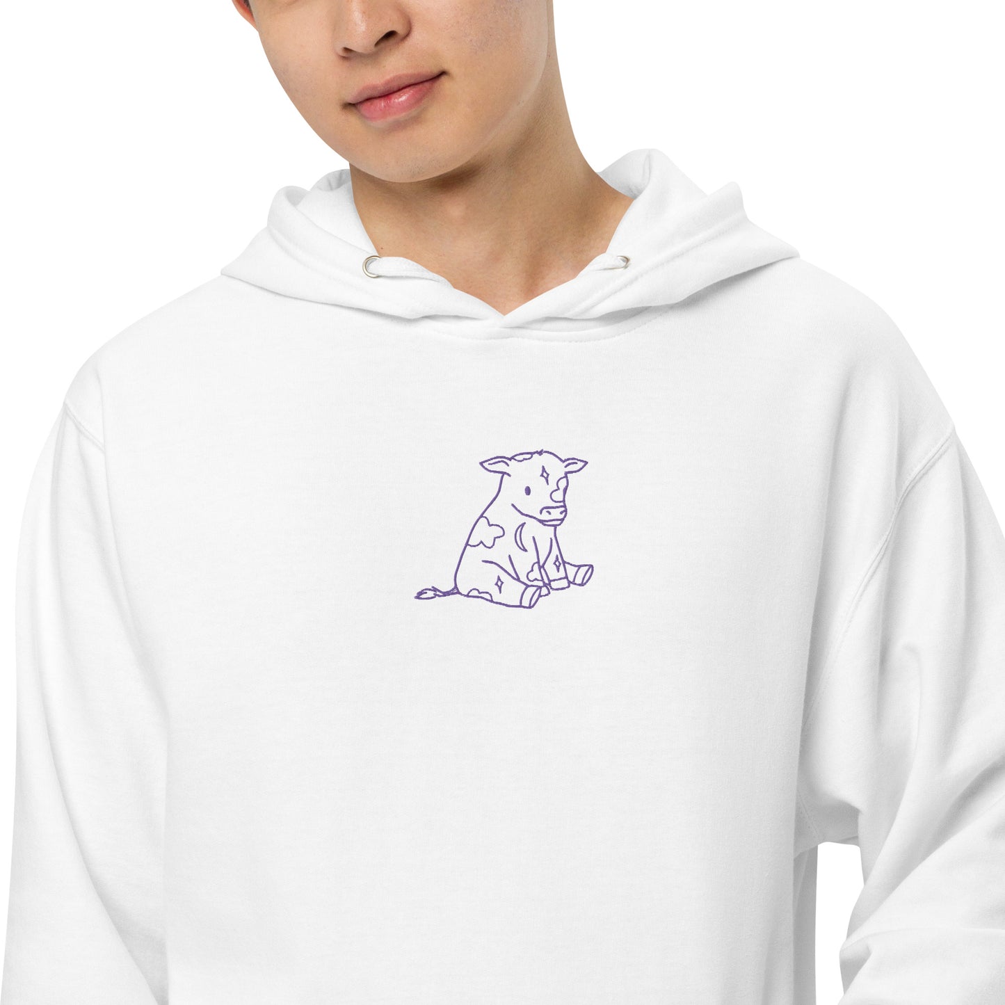 Purple Astrology Cow Embroidered Hooded Sweatshirt